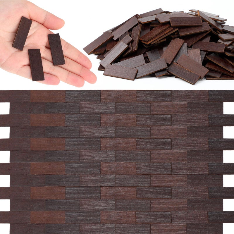 Burbell 400 Pcs Miniature Dollhouse Flooring 1: 12 Scale Mini Wooden Dollhouse Floor Boards Geometric Bamboo Furniture for Model Accessories(Dark Brown) - Image 1